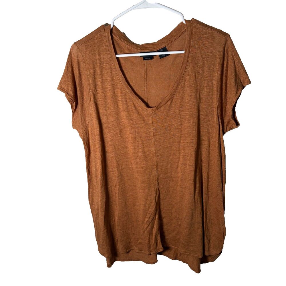 Tahari T-Shirt Women's Large Brown 100% Linen Short Sleeve Casual Top Shirt